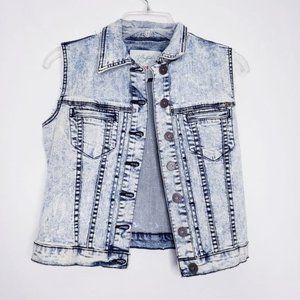 Buffalo David Bitton Acid Washed Distressed Denim Jean Jacket Vest Size Small